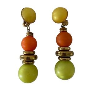 Vintage 80’s Colorful Beaded Drop Clip-On Earrings